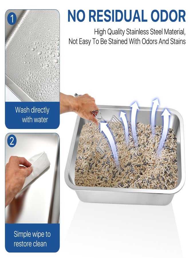 Lainballow Stainless Steel Cat Litter Box, 16 x 12 x 4 Large Litter Box, Non Stick Kitty Litter Pan with Metal Litter Scoop and Anti Slip Stickers for Kitten, Guinea Pig and Rabbit - Image 4